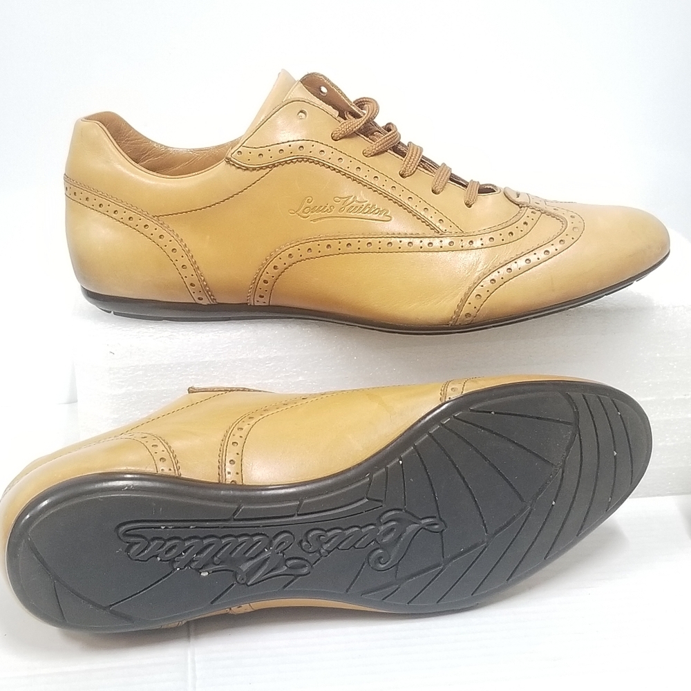 Louis Vuitton Men’s Brown Leather Wing Tipped  Laser cut Low Top dress Sneakers - Picture 14 of 16